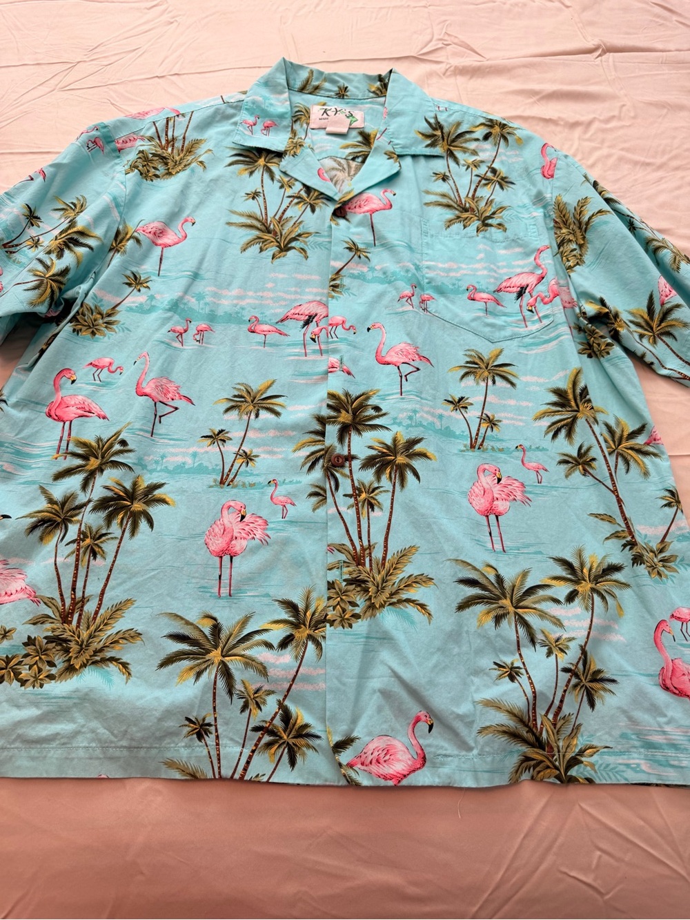 Men's Flamingo Print Short-Sleeve Button-Down Shirt
